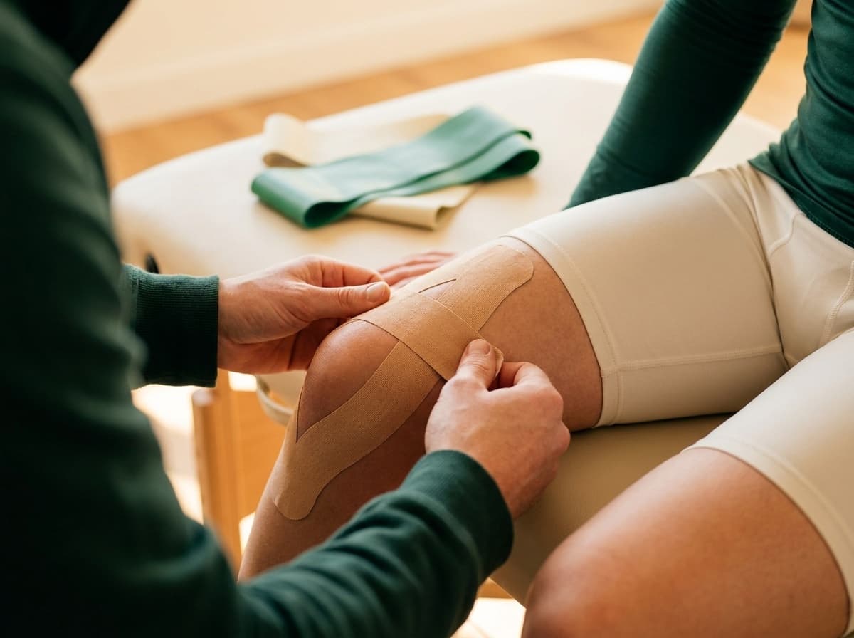 Pose de tape kinésiologique sur un genou